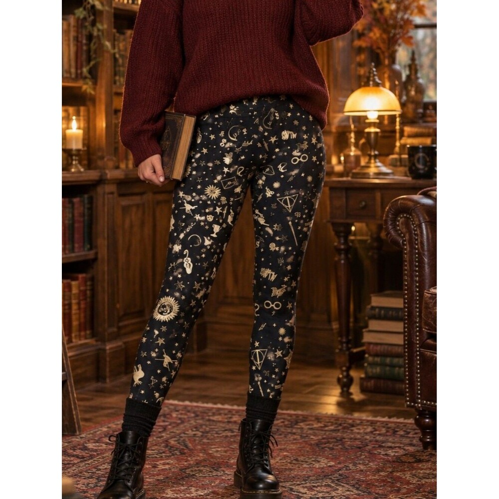 Harry Potter Black Gold Print Leggings 0 Halloween Costume Lighting Bolts Cospla